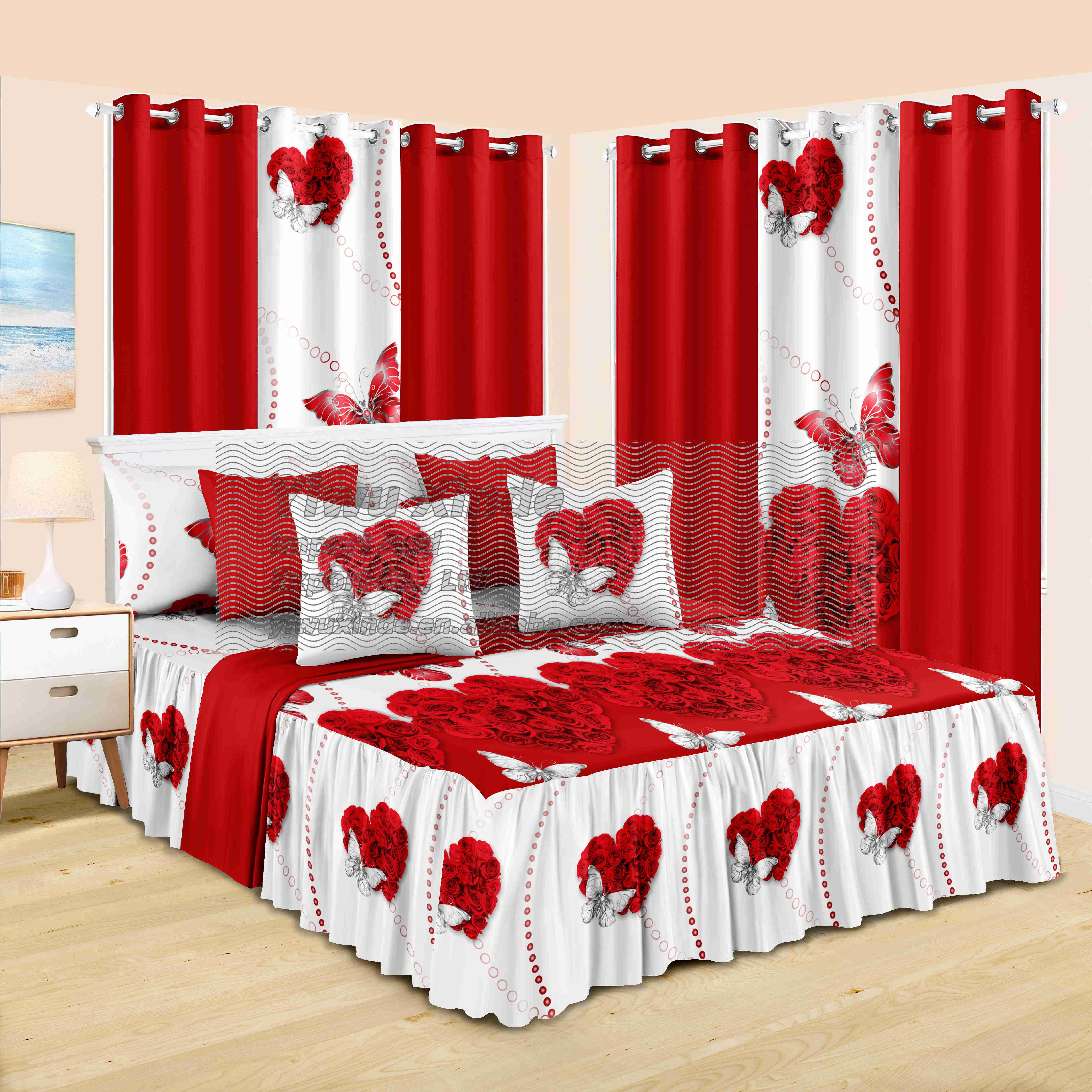 luxury king size bed sheets set 14pcs fancy bedskirt microfiber bedding set match window curtains