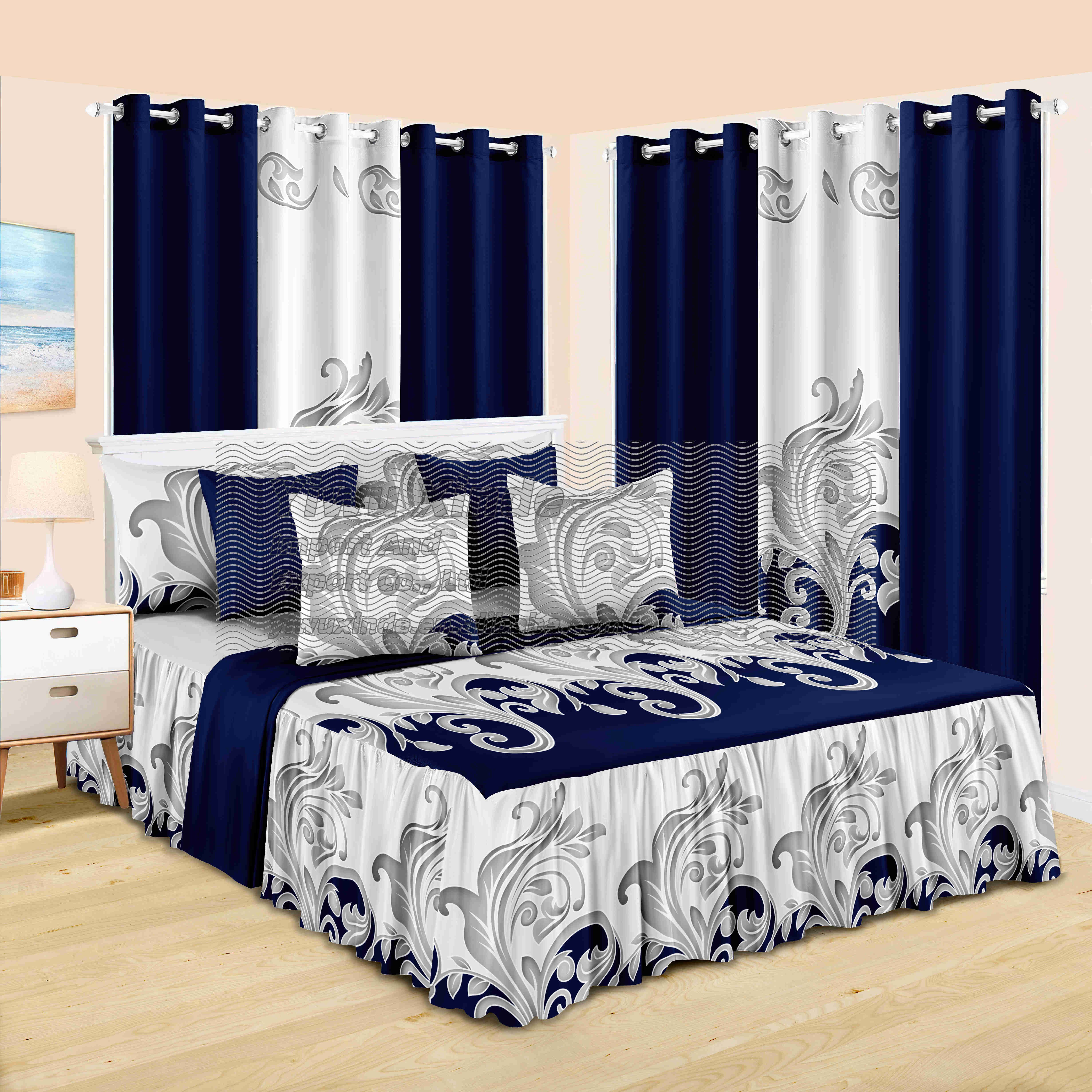 luxury king size bed sheets set 14pcs fancy bedskirt microfiber bedding set match window curtains