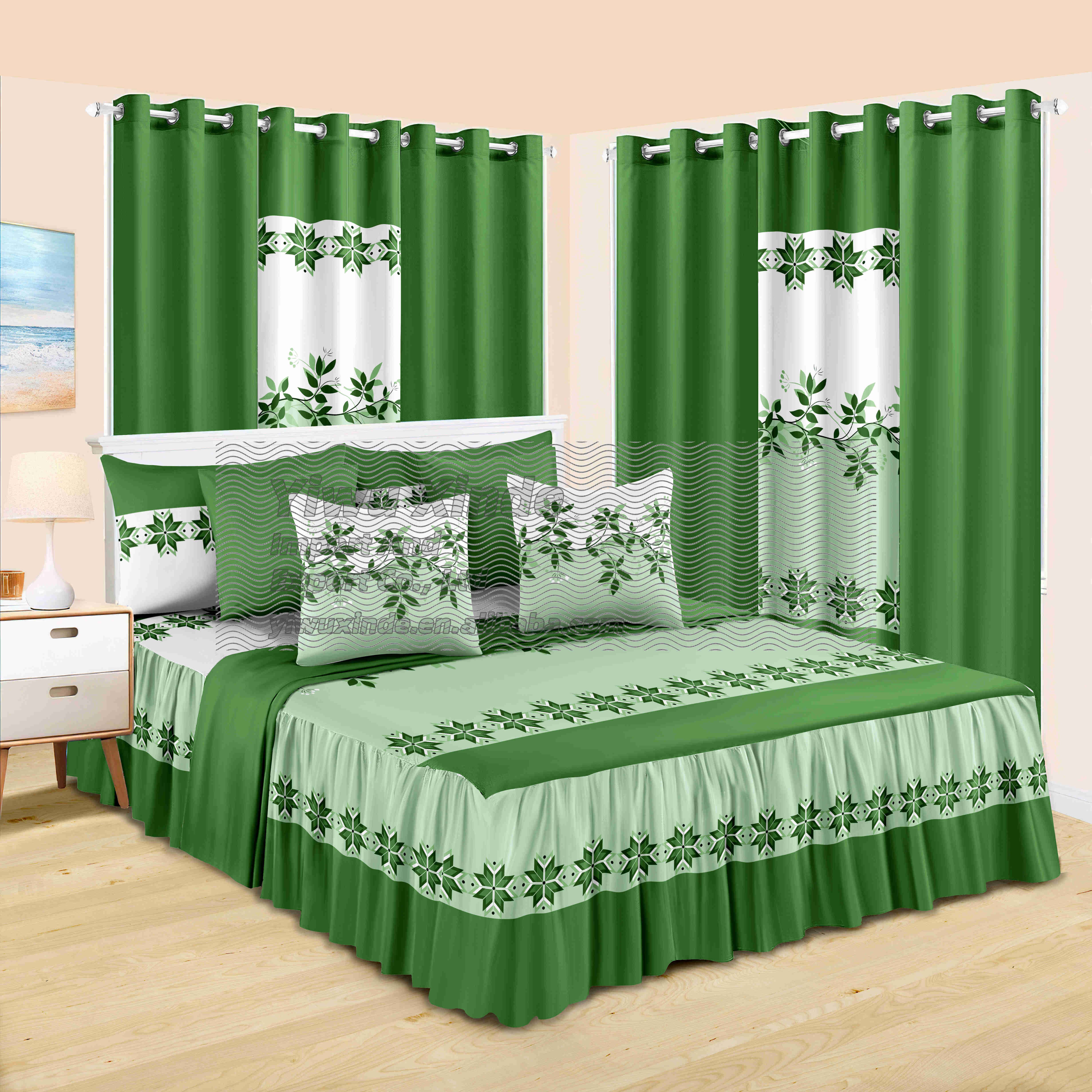 luxury king size bed sheets set 14pcs fancy bedskirt microfiber bedding set match window curtains
