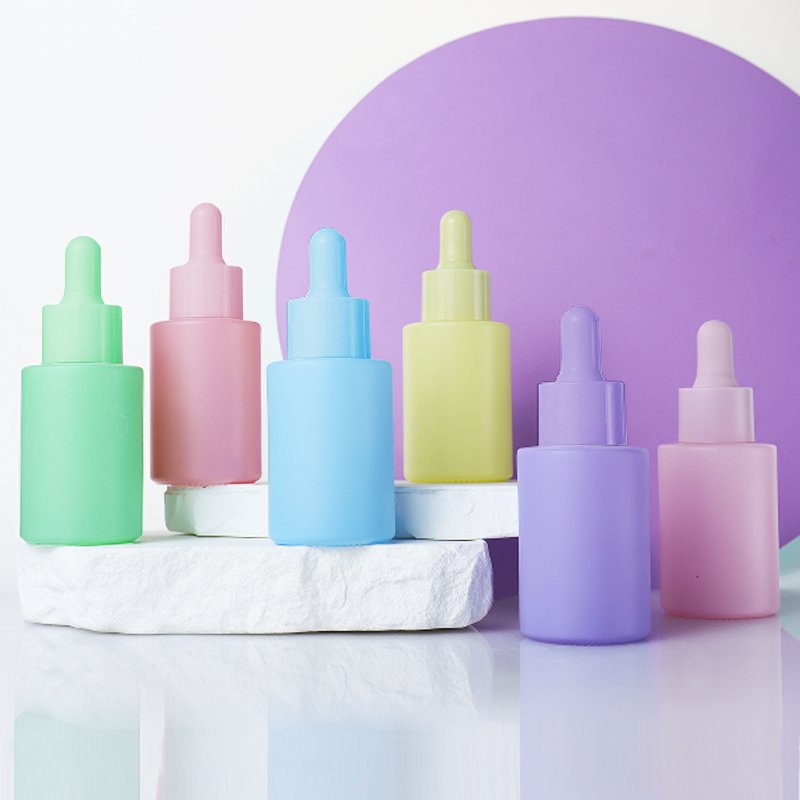 Luxury Empty 1oz 30ml matte frosted clear amber black Glass Face Serum essential oil dropper bottles with dropper