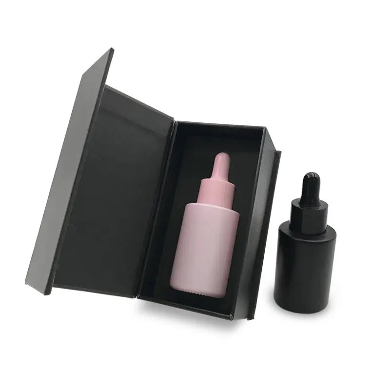 Luxury Empty 1oz 30ml matte frosted clear amber black Glass Face Serum essential oil dropper bottles with dropper