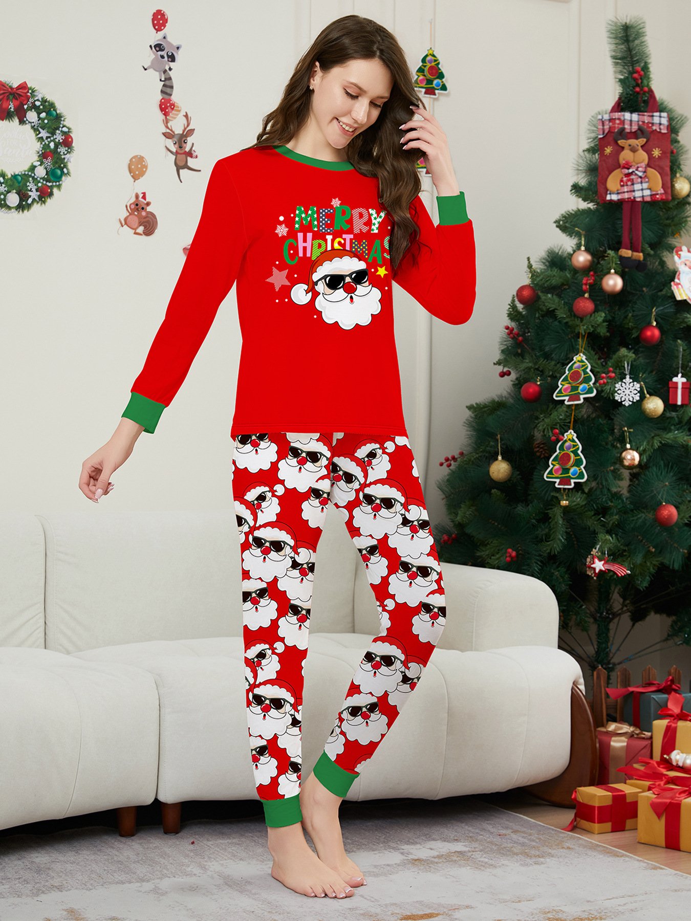 New Year Long Sleeve Fashion Europe And America Christmas Matching Family Pajamas 2024 Christmas Pajamas