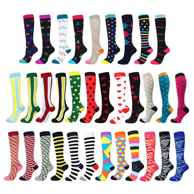 Factory Custom Polka Dot Color Matching Stripes Colorful Cotton Breathable Sports Compression Sports Stretch Socks