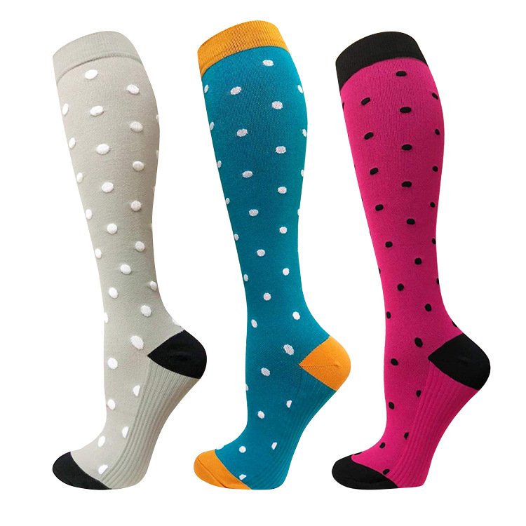 Factory Custom Polka Dot Color Matching Stripes Colorful Cotton Breathable Sports Compression Sports Stretch Socks