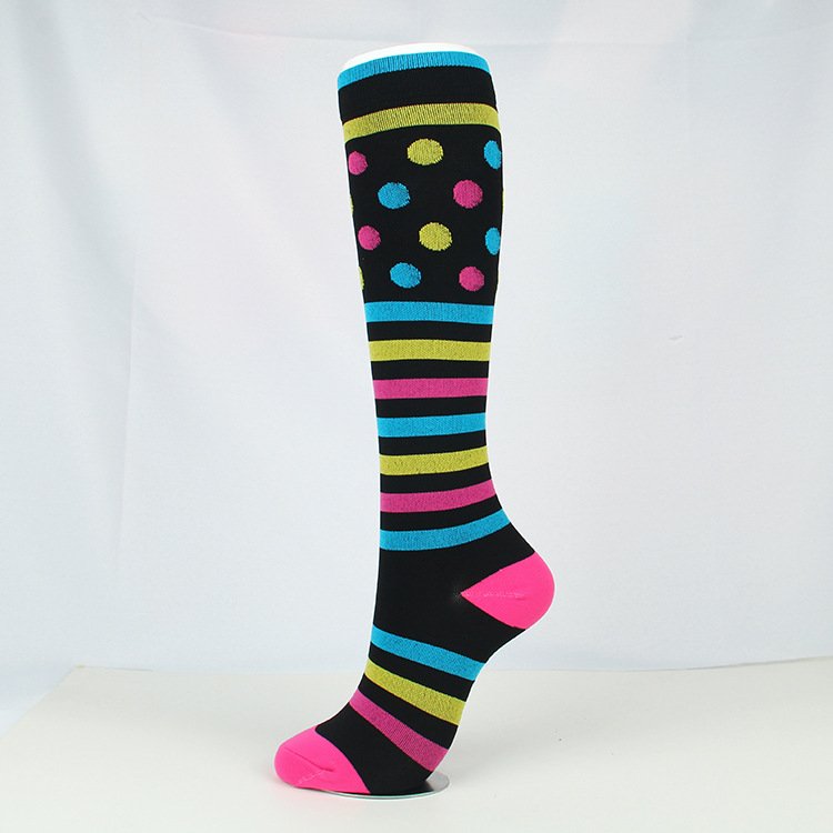 Factory Custom Polka Dot Color Matching Stripes Colorful Cotton Breathable Sports Compression Sports Stretch Socks