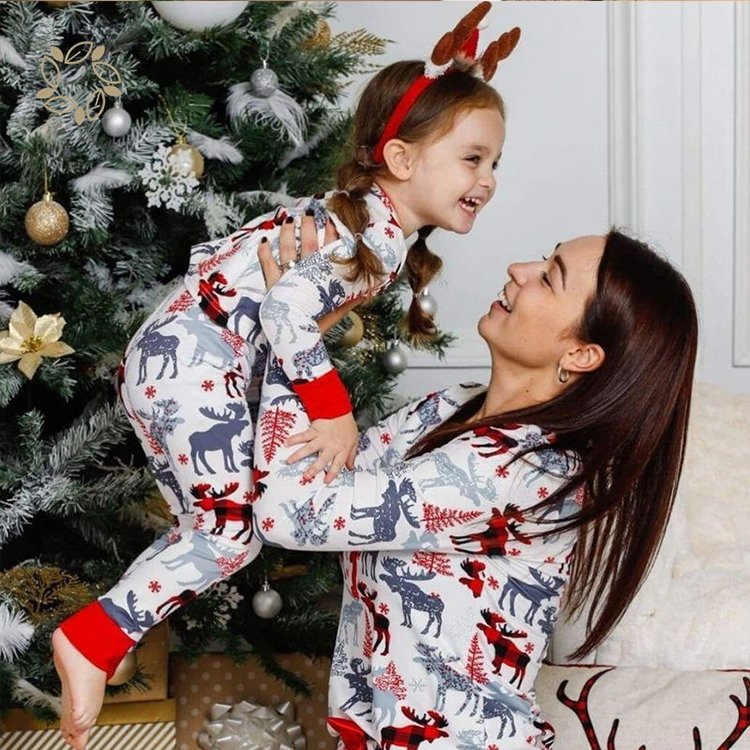 Family Christmas Pajamas Maternity family matching christmas outfits Organic Cotton Bamboo Mom Pajamas and Kids Pajama Set