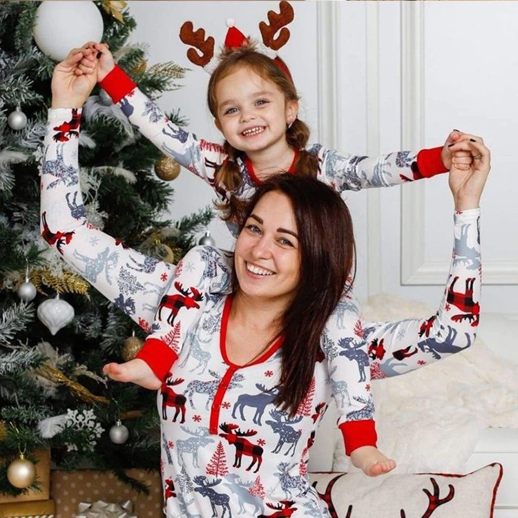 Family Christmas Pajamas Maternity family matching christmas outfits Organic Cotton Bamboo Mom Pajamas and Kids Pajama Set