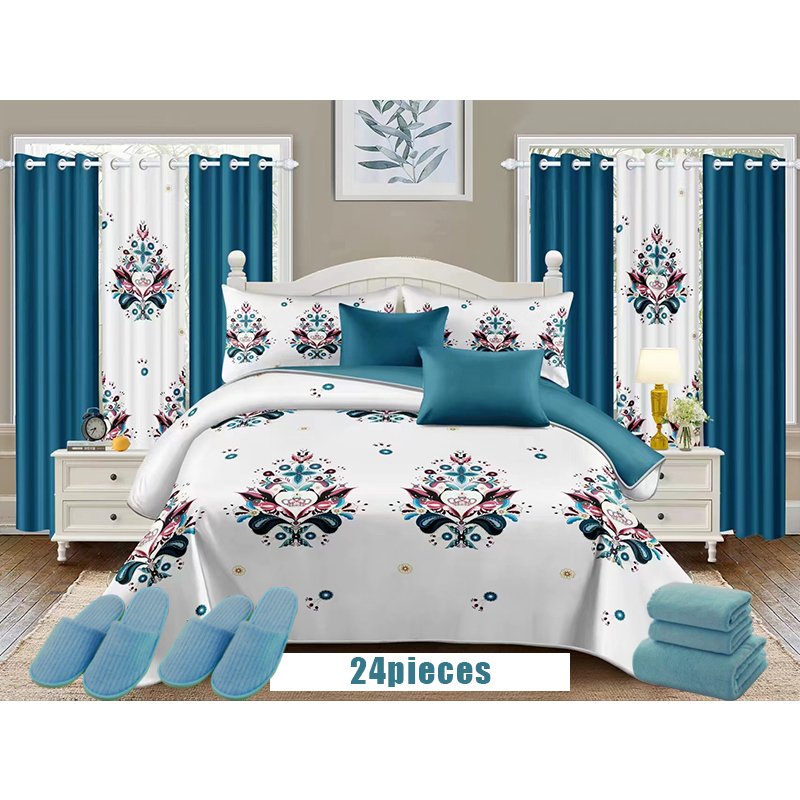 Wholesale Bedding Sets with Matching Curtains 24 Pieces Curtain Bedding Set Bedspread Set Queen Size for Home Use
