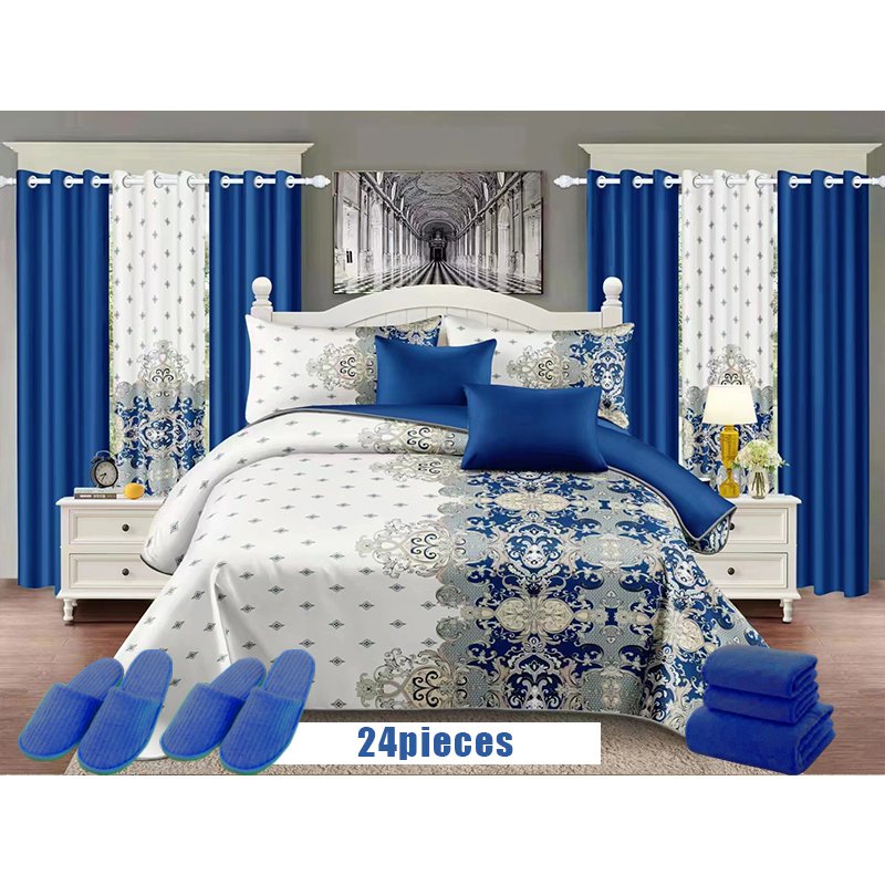 Wholesale Bedding Sets with Matching Curtains 24 Pieces Curtain Bedding Set Bedspread Set Queen Size for Home Use