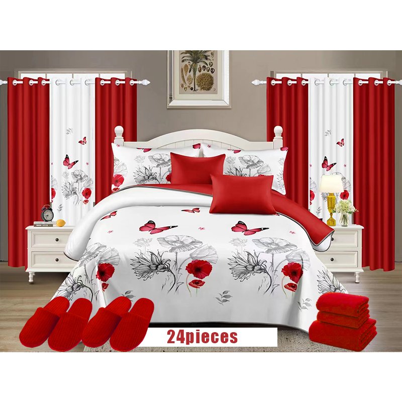 Wholesale Bedding Sets with Matching Curtains 24 Pieces Curtain Bedding Set Bedspread Set Queen Size for Home Use