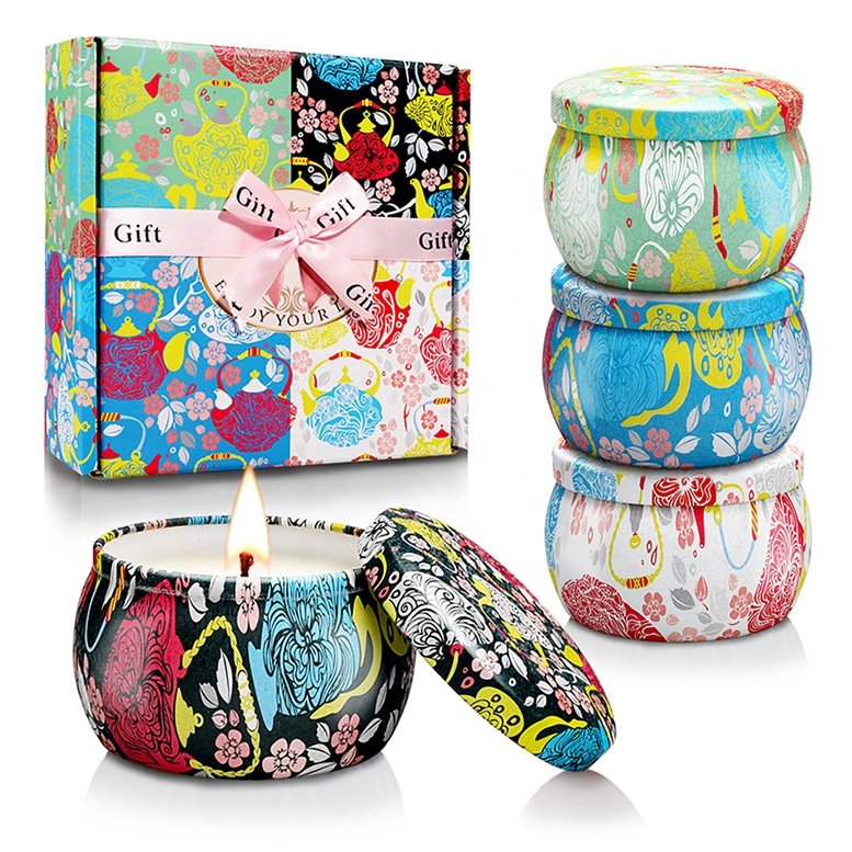 Luxury Gift Set Metal Aroma Tins Jar Candle Soy Wax Scented Candles