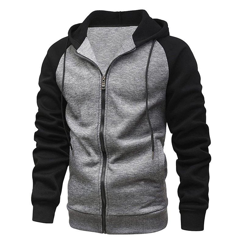 2023 New Autumn And Winter European And American Zipper Men's Color Matching Sports Hoodies
