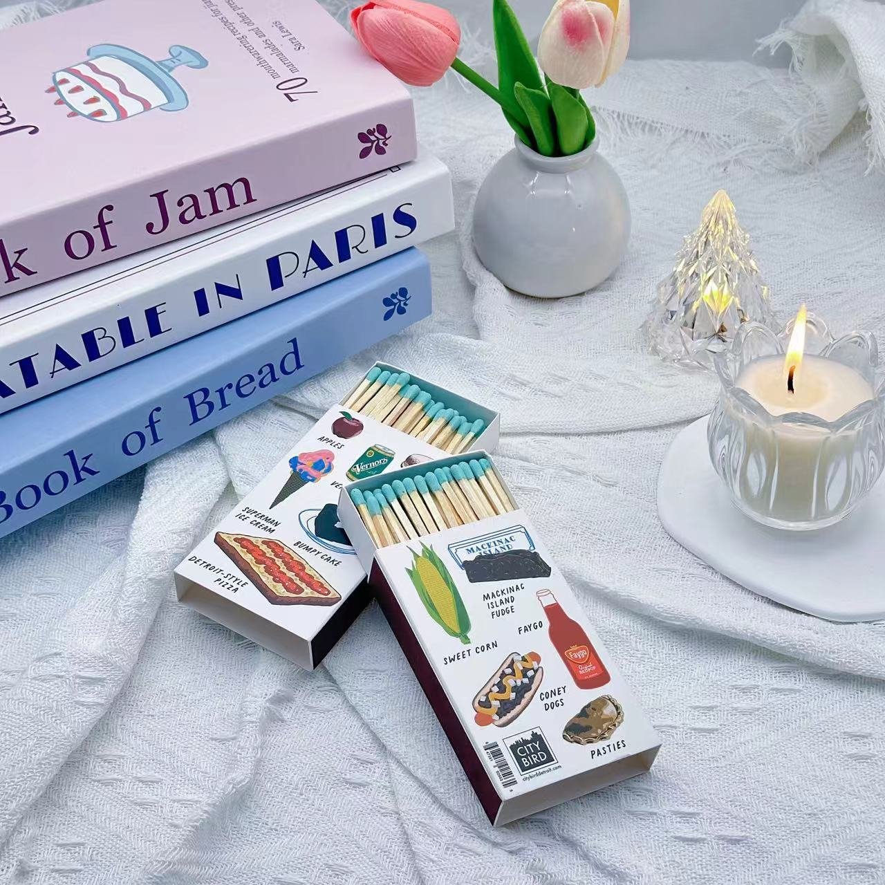 2024 INS Match box customize advertising hotel 4inch wooden tip packing long safety fireplace matches large household box candle