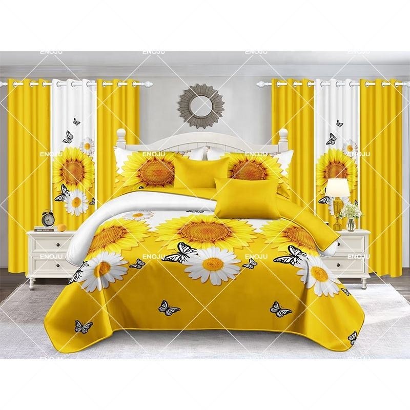 Factory cheap price Plant Printed Soft Bedspread Set Curtain Bedding Set Queen Size 12 Pieces Bedding Set