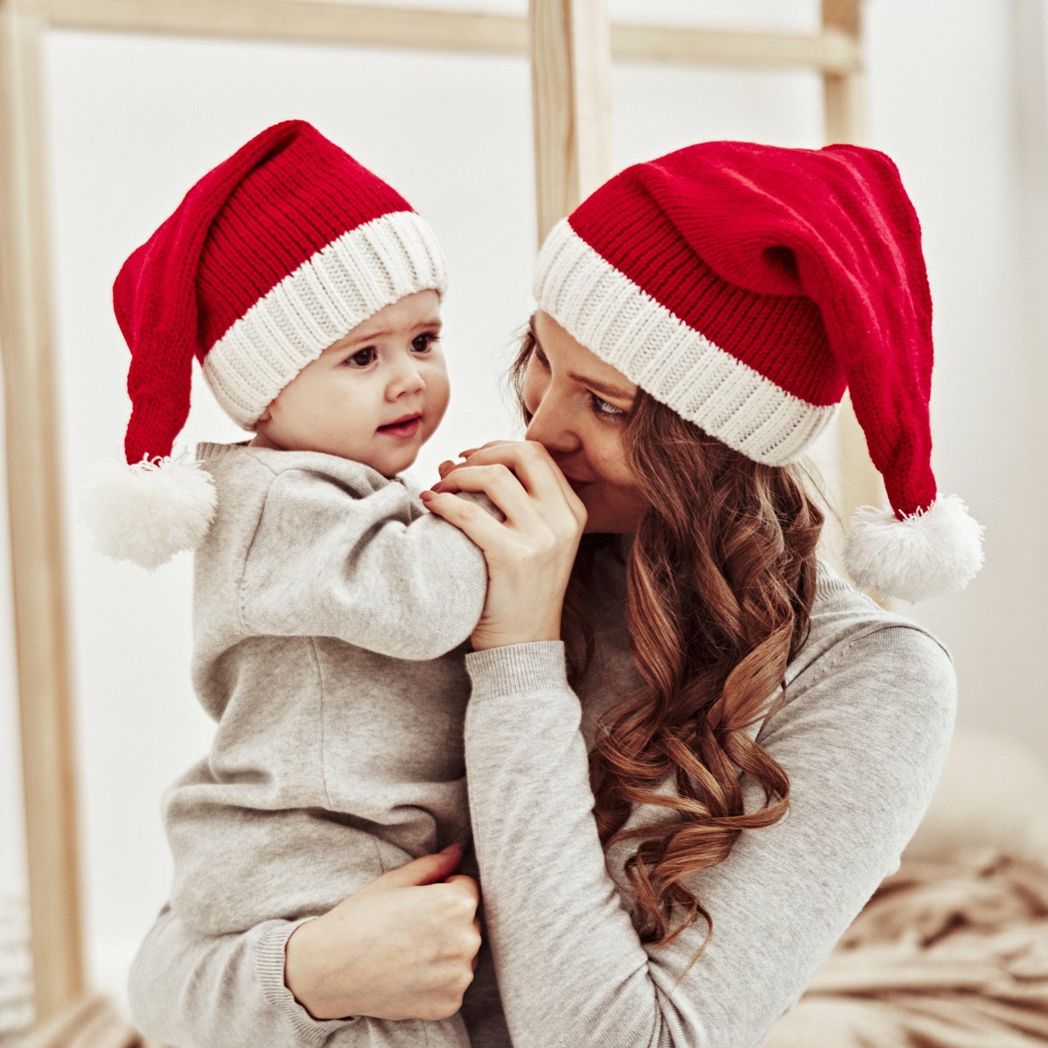 Family Matching Christmas Hat Winter Warmer Mother & Baby Knit Cap Xmas Parent-Child Pom Beanie Hat Santaa Crochet Hats