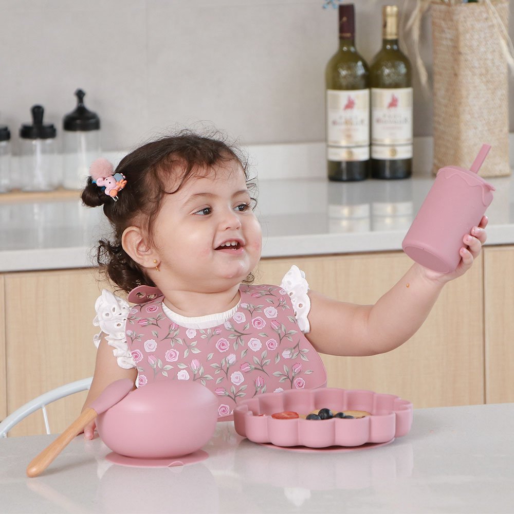 Factory Price Food Grade Baby Silicone Plate With Wooden Spoon And Fork Set RTS Low MOQ Custom Logo