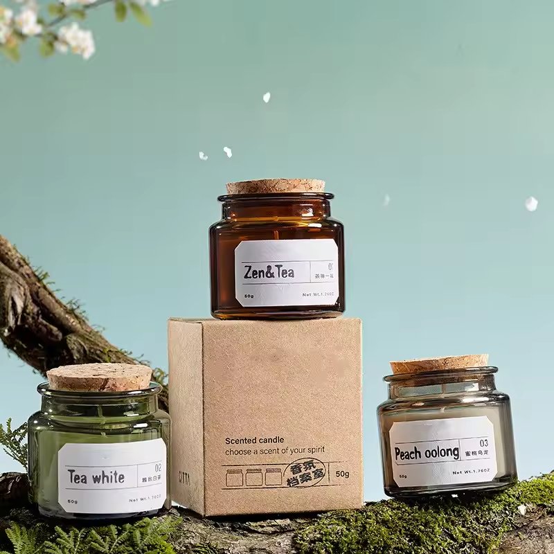 SINGHUA Luxury Aroma Scented Candles Gift Set Custom Label Glass Jar with Beeswax Pillar Shape Matching Gift Bag