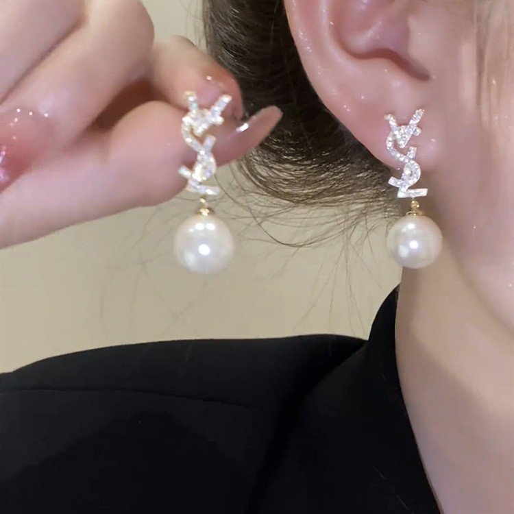 Zircon letter stud earrings S925 Silver needle female light luxury simple personality all matching earrings