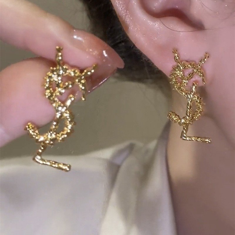 Zircon letter stud earrings S925 Silver needle female light luxury simple personality all matching earrings