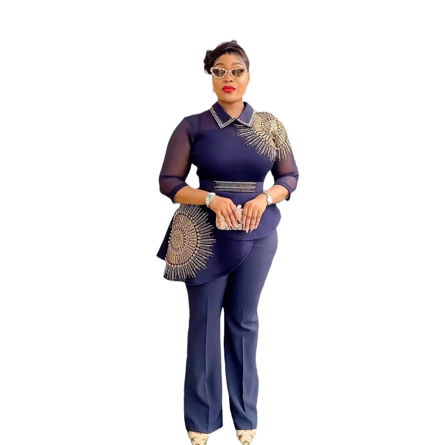 2 Piece Set Africa Clothes African Dashiki Fashion Diamond Tops Trousers Top Pant Matching Sets Outfits Dashiki Africa Clothing