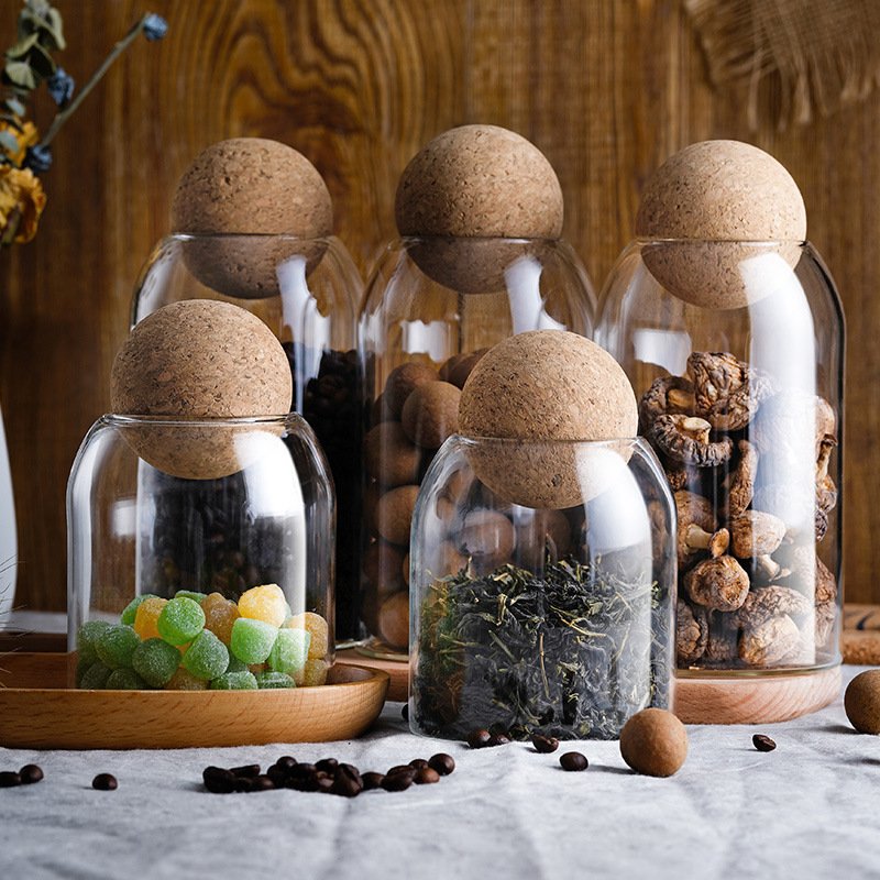 Coffee bean dispense bottle Japanese simple round ball cork glass storage jar Tea jar sealed jar Coffee can