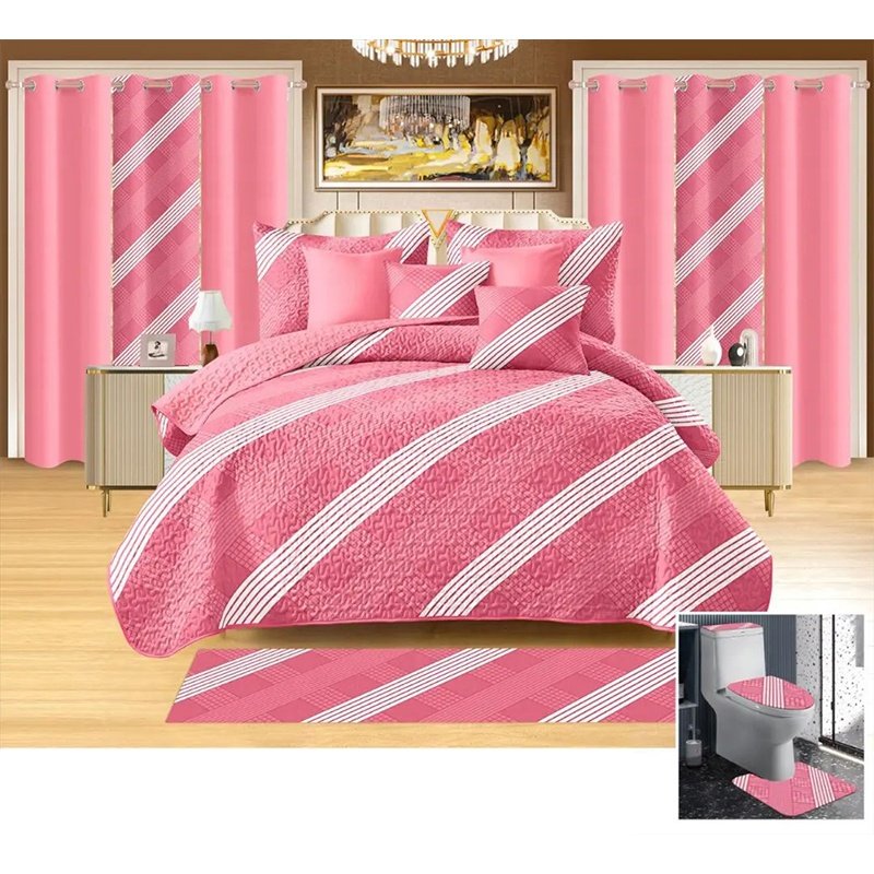 26-Piece Printed Bedding Set with Matching Curtains Cotton Quilt Set with 300TC Thread Count