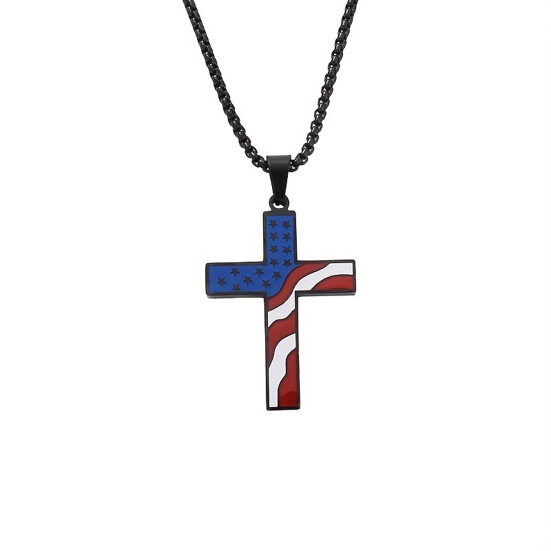 Color Matching National Flag Necklace American Flag Cross Pendant Necklace Stainless Steel Independence Day Star Flag Necklace