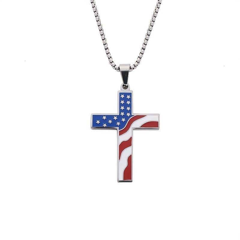 Color Matching National Flag Necklace American Flag Cross Pendant Necklace Stainless Steel Independence Day Star Flag Necklace