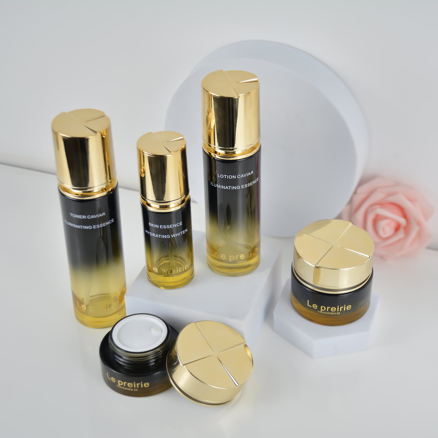 Hot sale new style 30g 50g 40ml 100ml 120ml high-end luxury round gradient black glass cosmetic container with matching lid