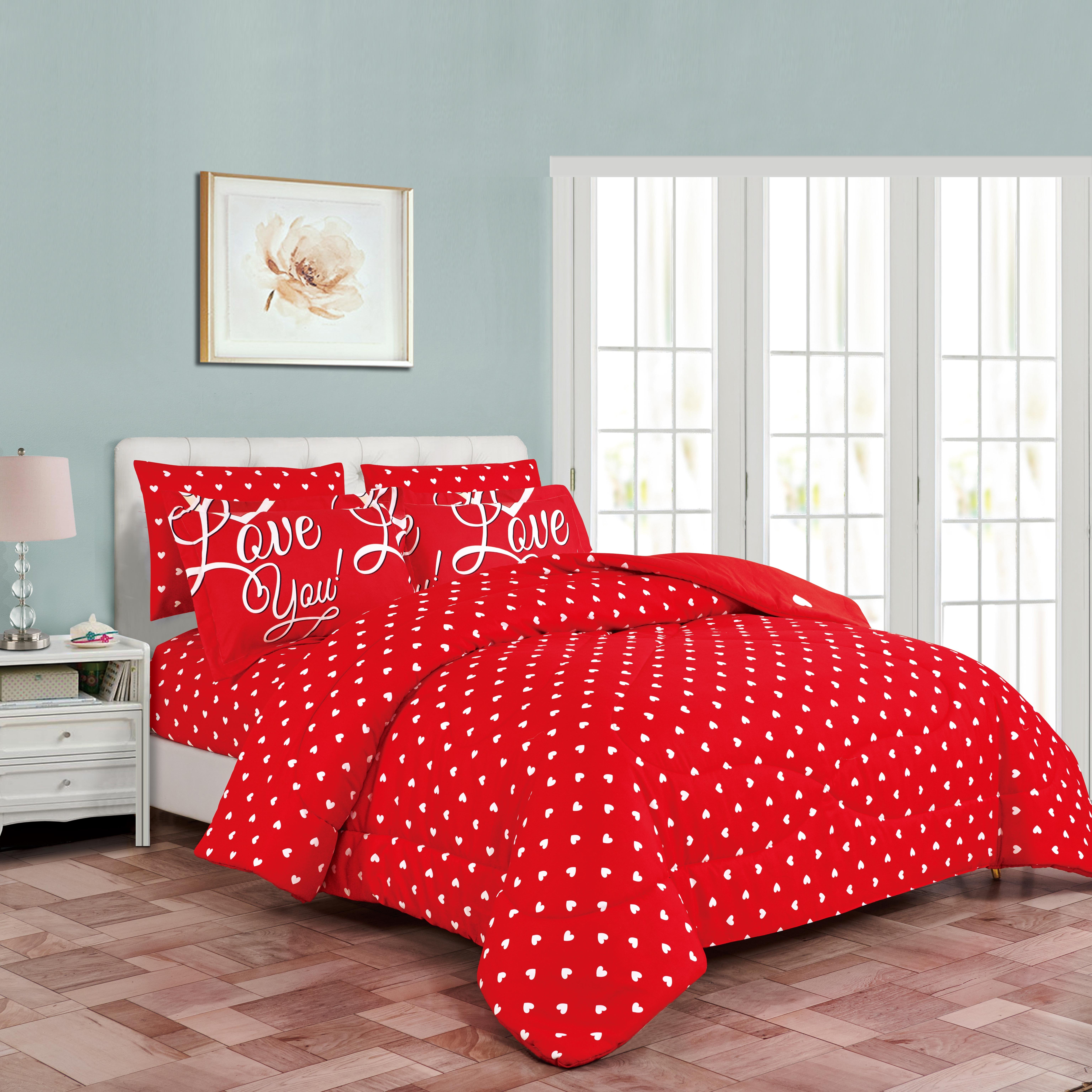 Hot Selling 8 pcs curtain red bedding set comforter set with matching curtains