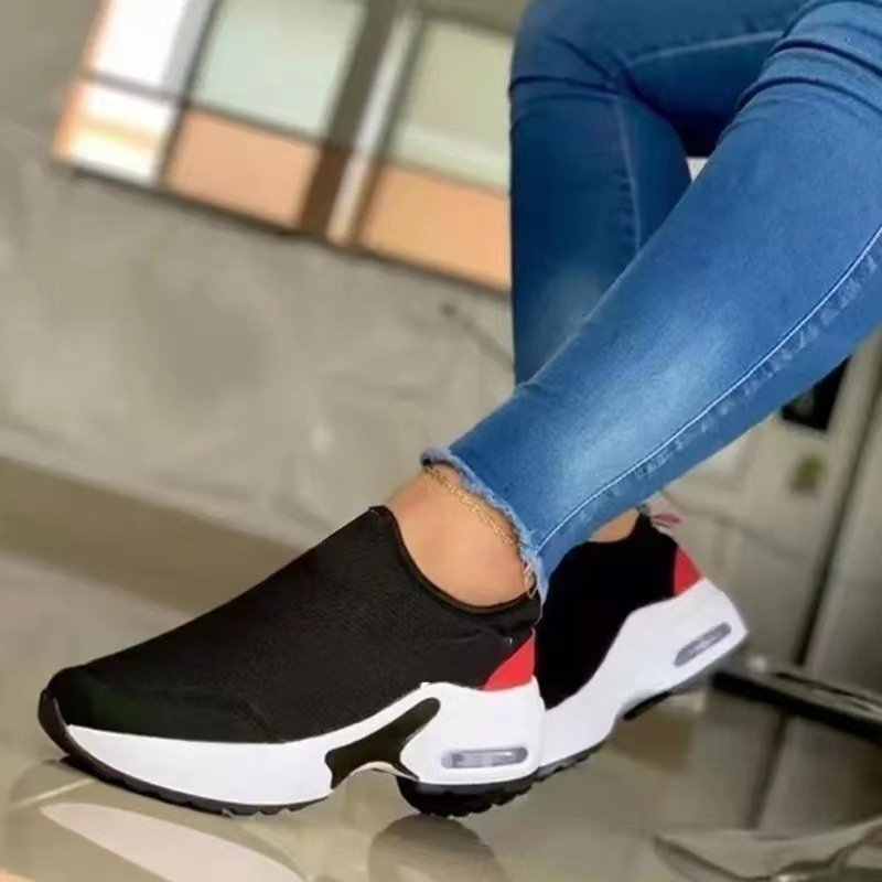 2023 Large Matsuke Thick Sole Sports Shoes Women's New Air Cushion Color Matching Lazy Shoes Soft Sole Knitted Casual Shoes