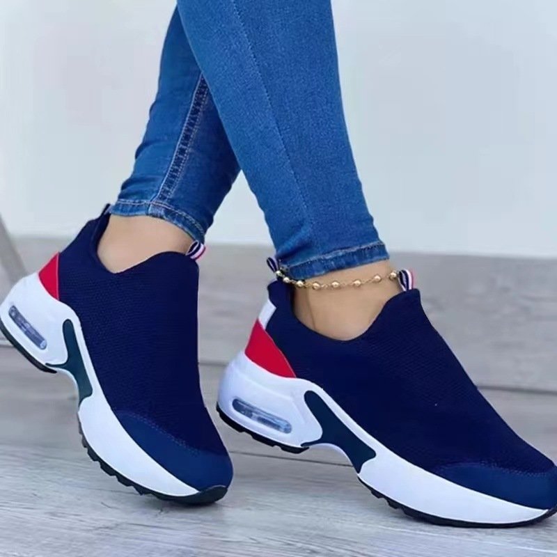 2023 Large Matsuke Thick Sole Sports Shoes Women's New Air Cushion Color Matching Lazy Shoes Soft Sole Knitted Casual Shoes