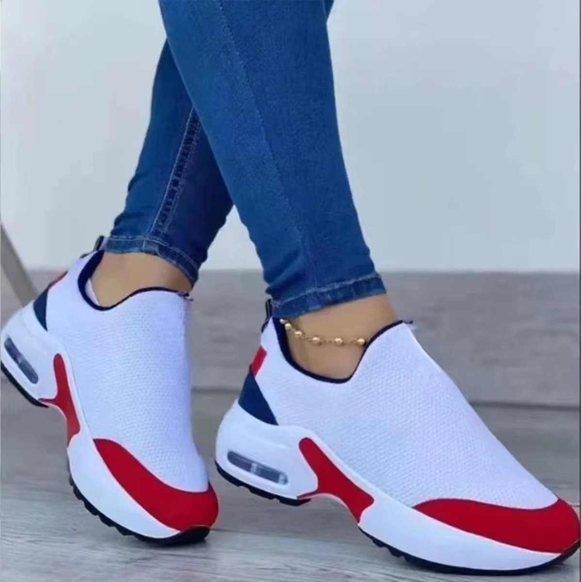 2023 Large Matsuke Thick Sole Sports Shoes Women's New Air Cushion Color Matching Lazy Shoes Soft Sole Knitted Casual Shoes