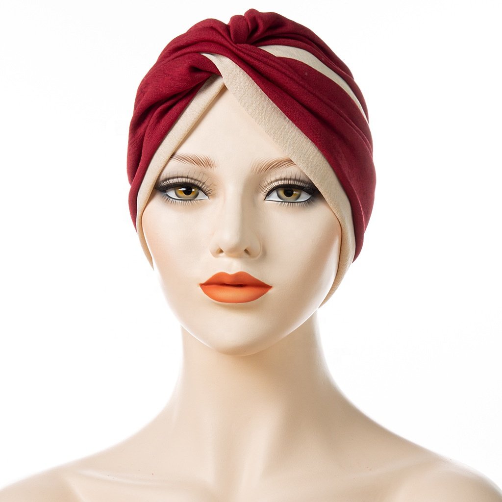 WD-A1310 Newest Fashion All-Match Mercerized High Elastic Ethnic Cross Forehead Turban Cap Cotton Modal Base Turban Cap
