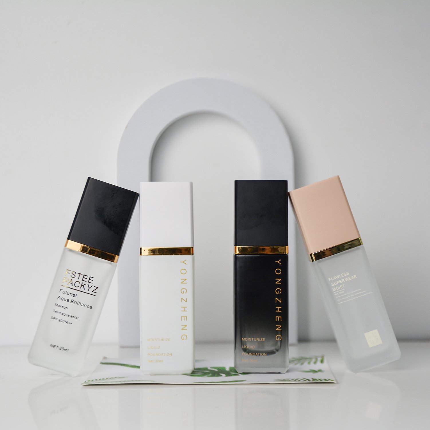 Hot selling new 30ml high quality luxury square black and white clear glass cosmetic container with matching lid essence bottle