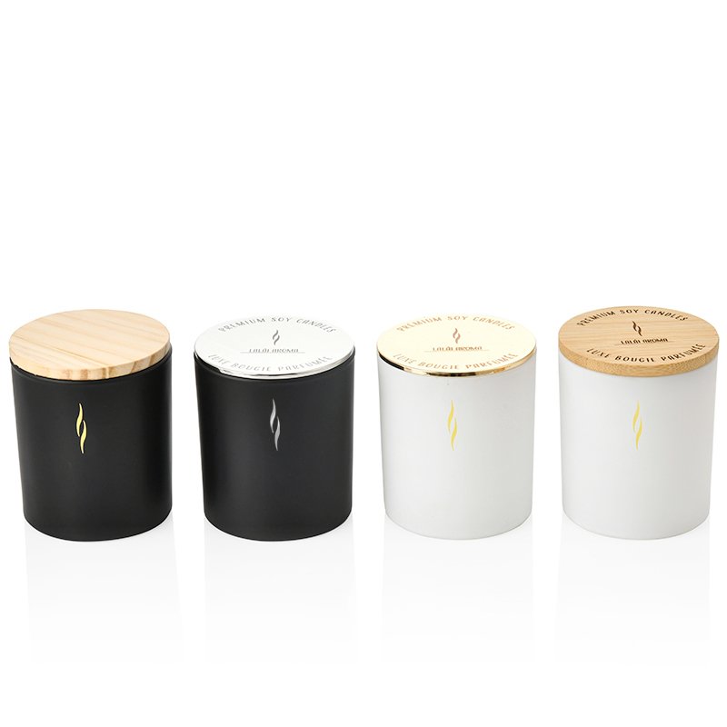 hot selling matched gold and silver metal lid matte white and black scented glass candle jar as ornament
