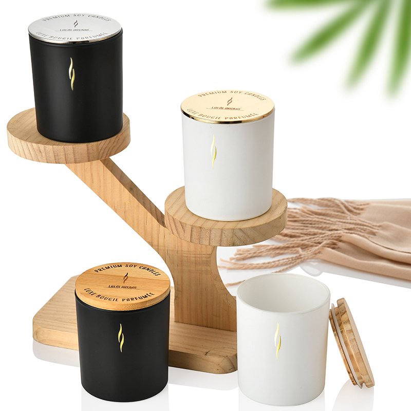 hot selling matched gold and silver metal lid matte white and black scented glass candle jar as ornament