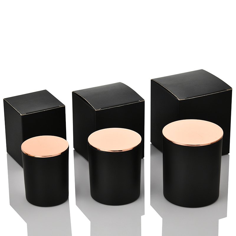 hot selling matched gold and silver metal lid matte white and black scented glass candle jar as ornament