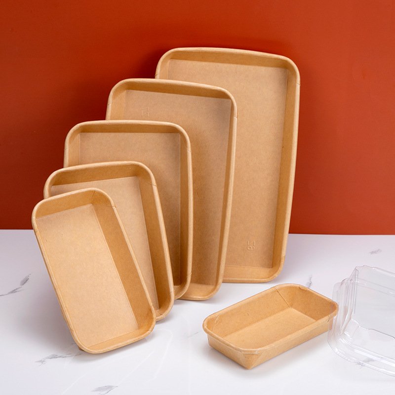 Sushi Tray Sushi Box Disposable Free Sample Water And Oil Proof Kraft Paper Food Container Matching Pet Anti-fog Lids Separately
