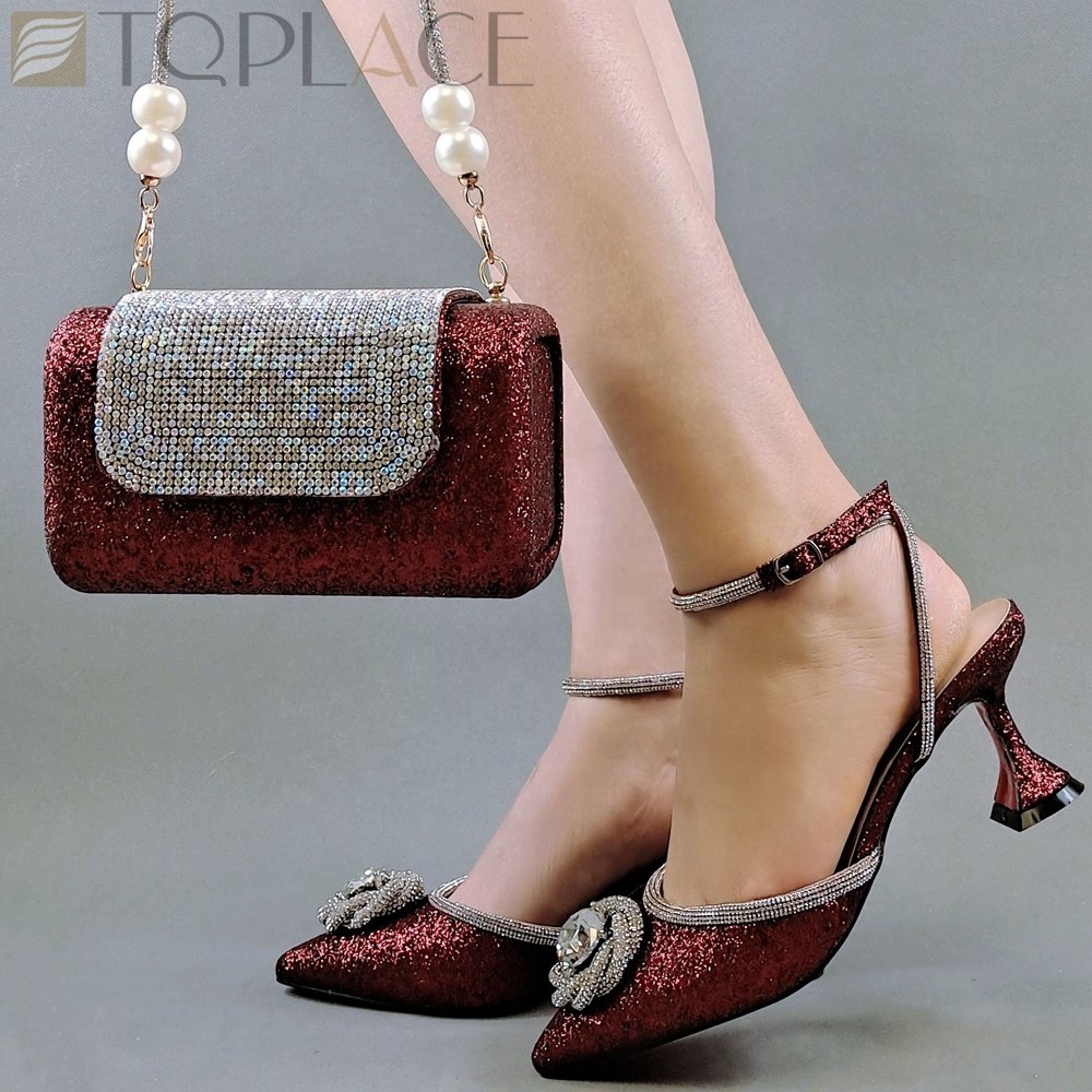 Women Italian Shoes And Bag Set With Stones Rainbow Color Beautiful Party Shoes To Match Bag Set 3 Inches