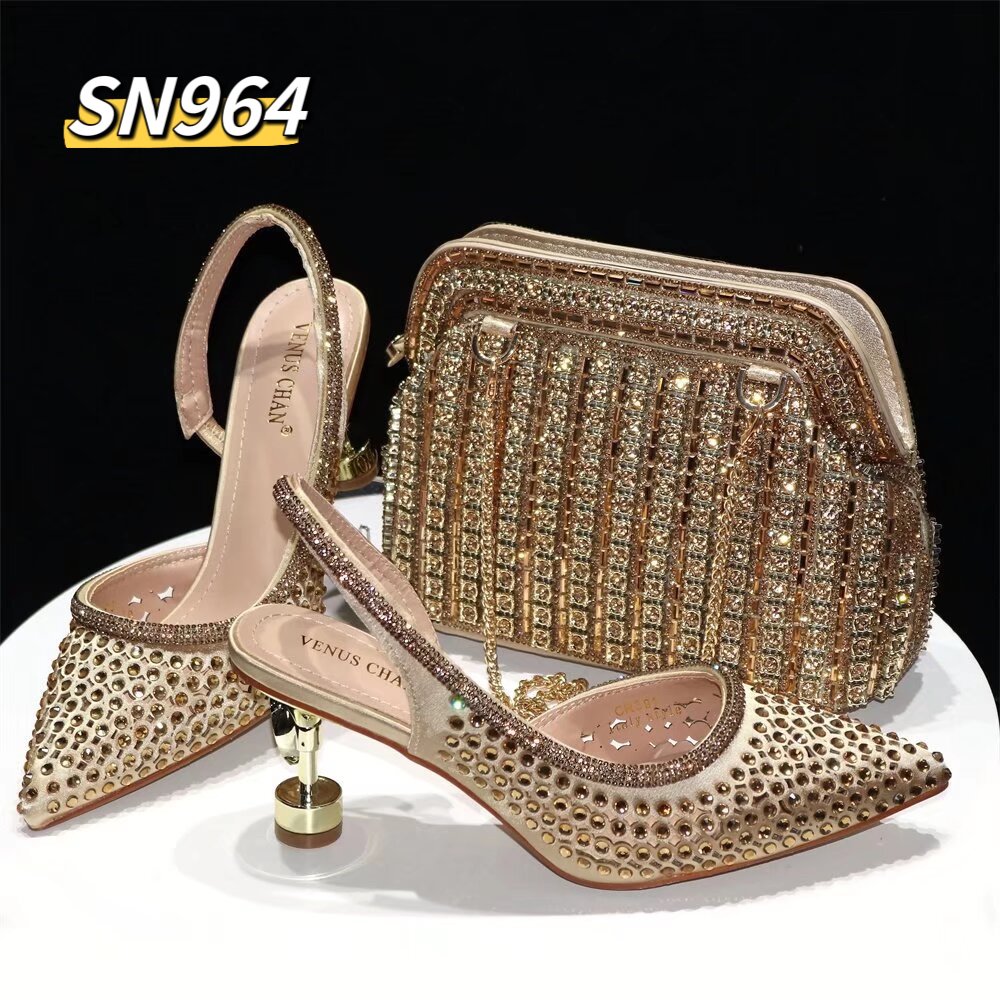 New Shoes Bag Set with Stones Beautiful Italian Shoes to Match Bag Set Women Party PU high quality Bridal Women Summer thin shoe