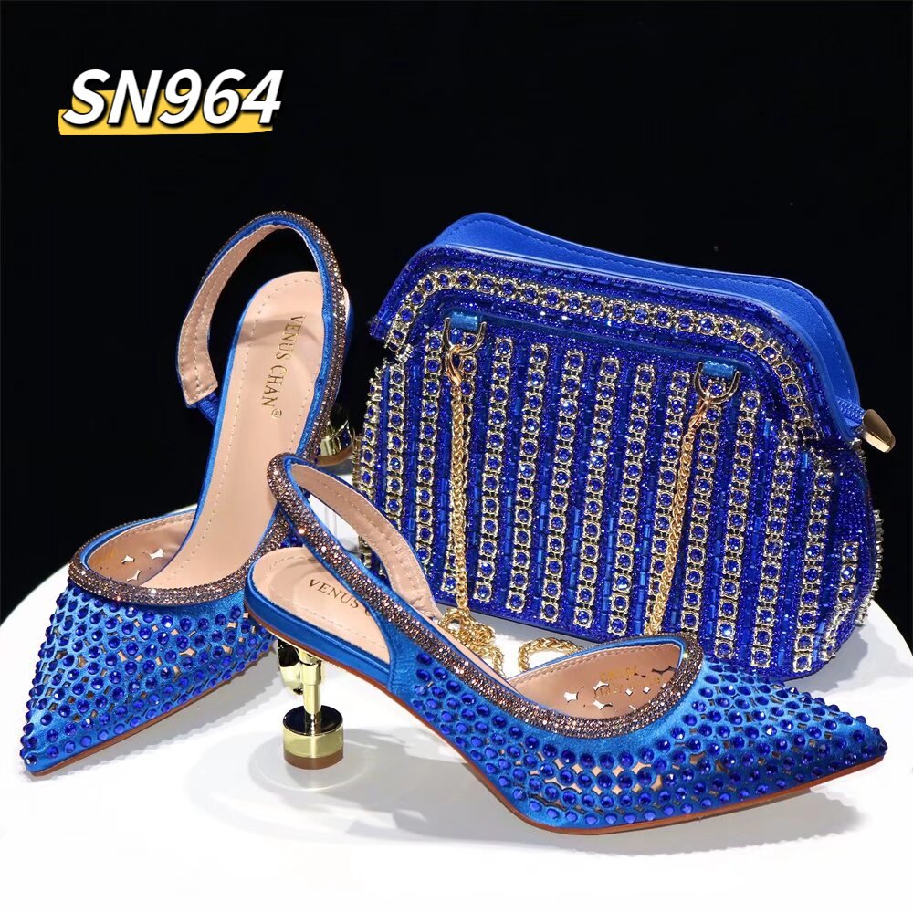 New Shoes Bag Set with Stones Beautiful Italian Shoes to Match Bag Set Women Party PU high quality Bridal Women Summer thin shoe