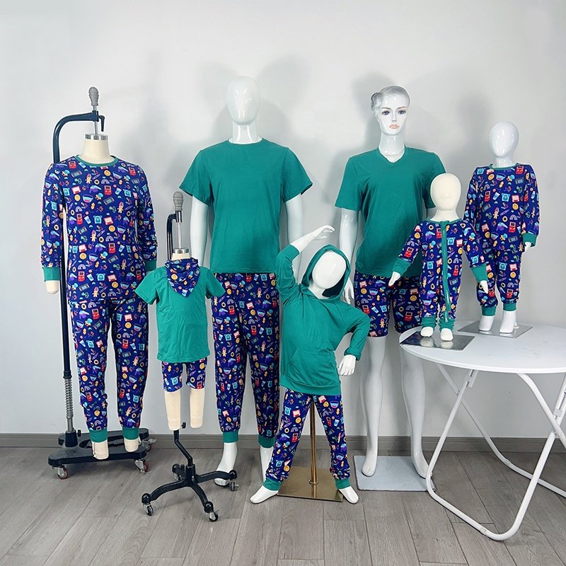 Custom Brand Pjs Sets Family Matching Outfits Bamboo Boys and Girls Pajamas Christmas Raglan Women Sleepwear Clothing