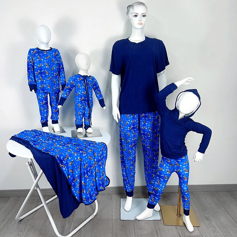 Custom Brand Pjs Sets Family Matching Outfits Bamboo Boys and Girls Pajamas Christmas Raglan Women Sleepwear Clothing