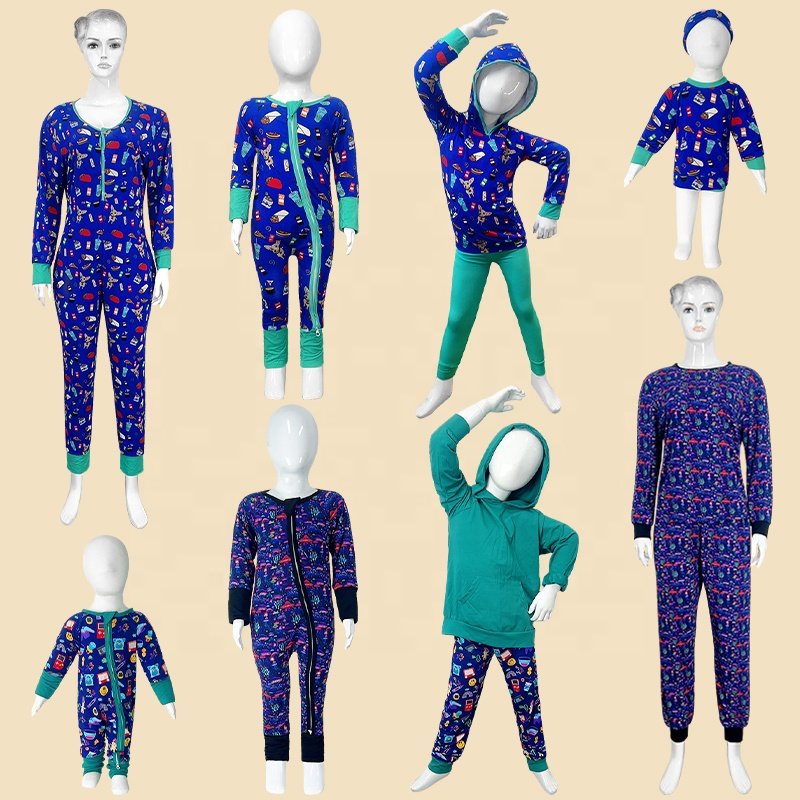 Custom Brand Pjs Sets Family Matching Outfits Bamboo Boys and Girls Pajamas Christmas Raglan Women Sleepwear Clothing