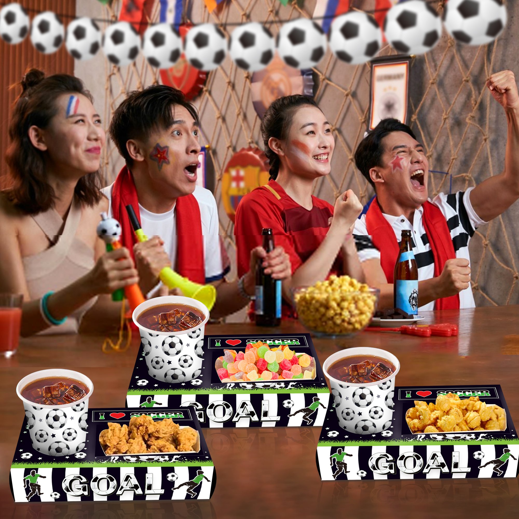 Xindeli KY002 12 PCS Soccer Football Match Snack Trays Popcorn Candy Food Drink Holder Paper Boxes for World Cup Sports