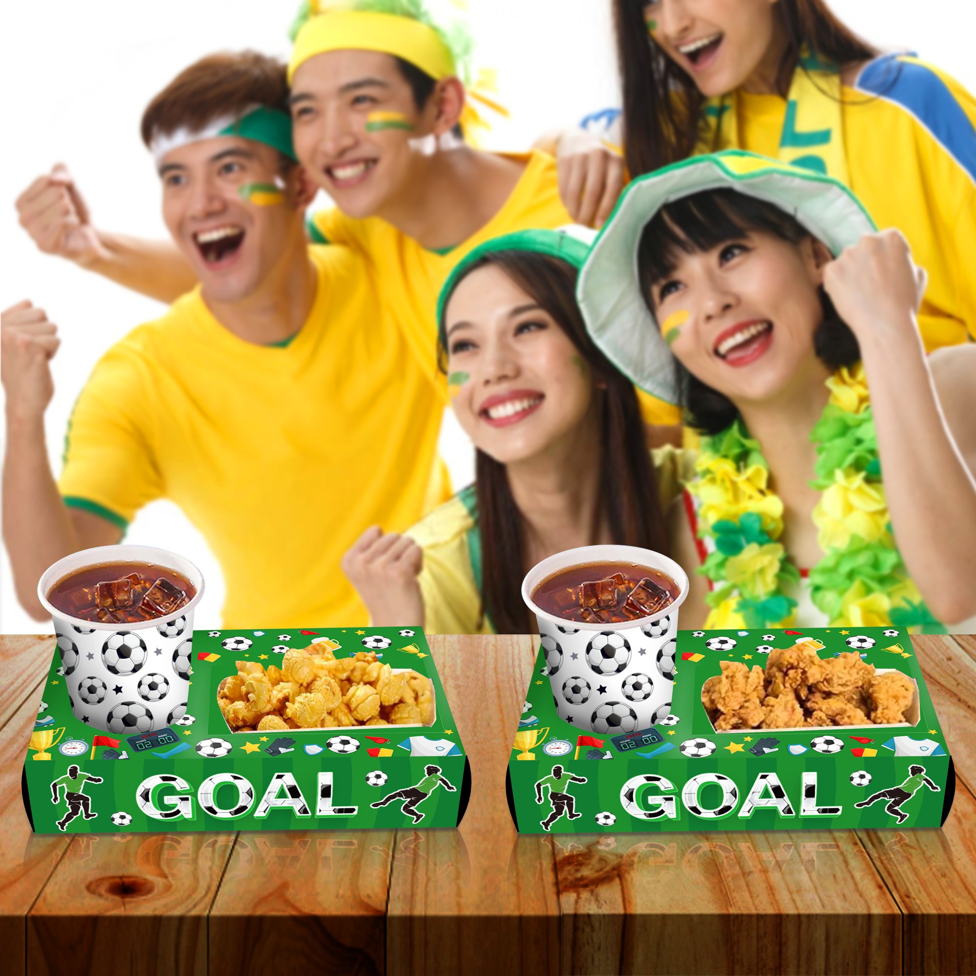 Xindeli KY002 12 PCS Soccer Football Match Snack Trays Popcorn Candy Food Drink Holder Paper Boxes for World Cup Sports