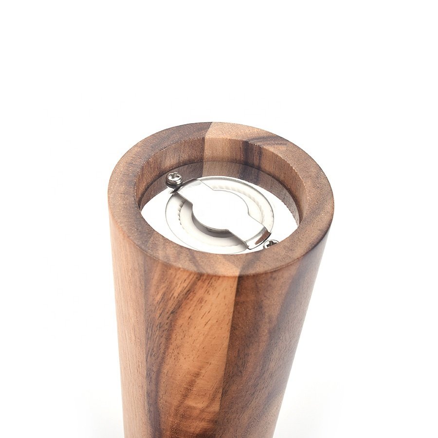 Luxury Gift Box Refillable Acacia wood Mills and matching Wood Tray Salt and Pepper Grinder Set