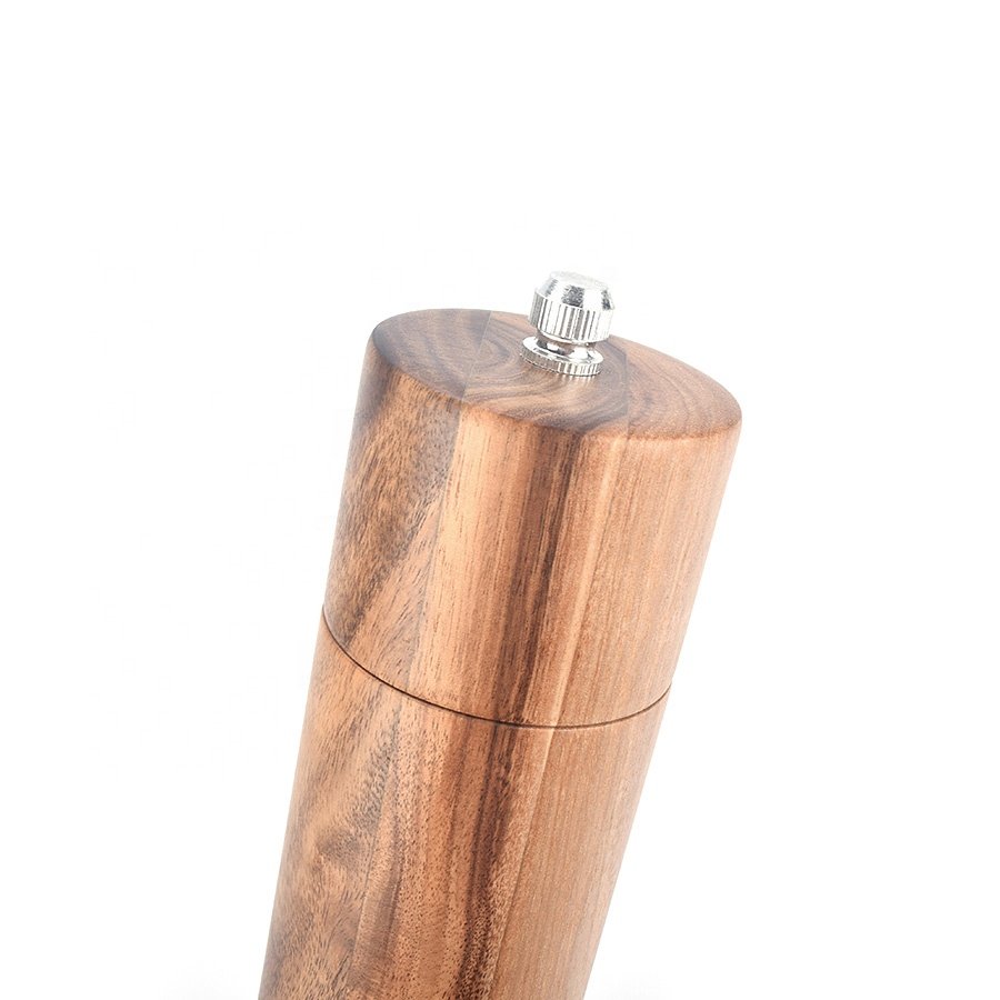 Luxury Gift Box Refillable Acacia wood Mills and matching Wood Tray Salt and Pepper Grinder Set