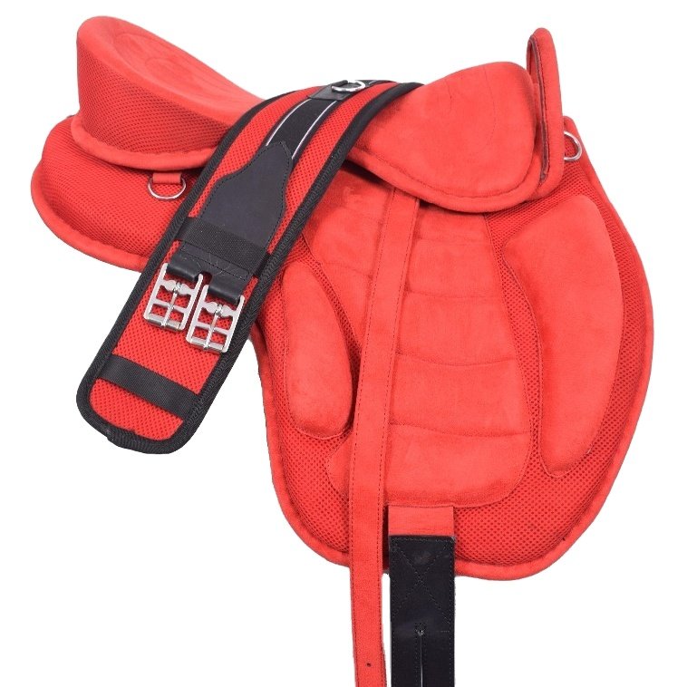 Freemax English Saddle Tack Synthetic Treeless with Leather Handle & Matching Girth Western Style Race Saddle for Horse Riding